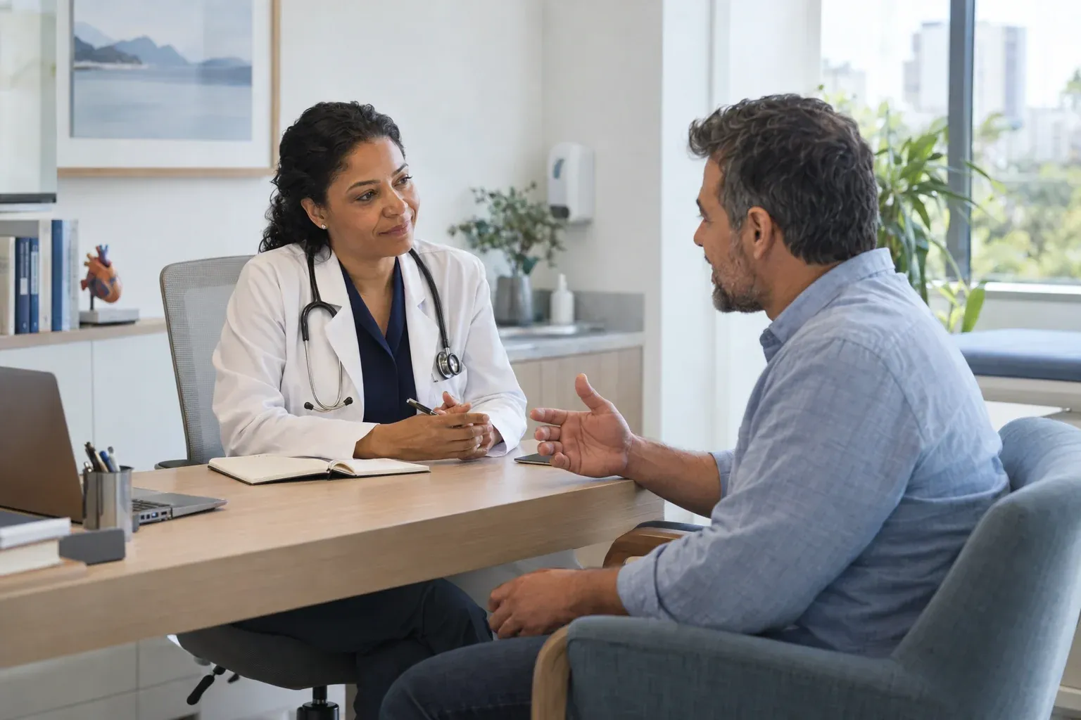 Conversa entre médica e paciente durante uma consulta — imagem ilustrativa